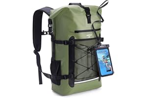 ECOHUB Waterproof Backpack for Women Men, 30L Roll-Top Closure Heavy Duty Dry Bag for Travel Kayaking Boating Hiking Floating with IPX8 Phone Case