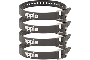 Appia Lot de 4 sangles d'arrimage de 50 cm avec porte-jarretelles pour vélo, ski, vélo, camping, bricolage - En TPU avec boucle en aluminium inoxydable - Gris