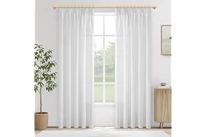 MRTREES Cortinas con Ganchos Largas para Cocina Salon Modernas 2 Piezas 140x260 CM, Cortina Visillo Lino Blanca Translucida Lindas Cortinas de Casa Dormitorio Comedor