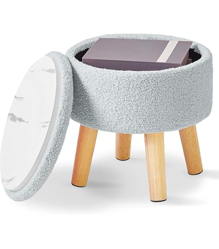 Pouf Ottoman Moderne YMYNY - Gris - 32x32x32 Cm - Bois Massif - Pour Salon, Chambre