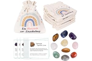 ZJKUBOIS 10 Stück Mutstein für Kinder Einschulung,Geschenke zur Einschulung Set mit Edelsteine Jutesäckchen, Magische Steine Kärtchen, Glückssteine für Mutmacher Kinder Schulanfang