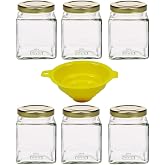 Viva-Haushaltswaren Gabriele Hesse e.K. 6 x Preserving Jars 210 ml Jam Jars Spice Jar with Screw Cap Gold Colour Includes Funnel