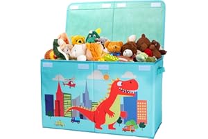 DECALSWEET Aufbewahrungsbox mit Deckel für Kinder, Große Zusammenklappbare Oxford-Spielzeugkiste mit Griff für Jungen, Wasserdicht Robust Spielzeug Aufbewahrung im Kinderzimmer, 65×30×40 cm (Roter Dinosaurier)