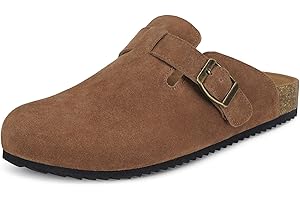Intini Zuecos y Mules para Hombre Mujer Pantuflas de Piel con Corcho Cerradas Zapatillas de Jardín Sandalias con Hebilla Ajustables Cómoda 36-46