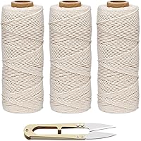 ilauke Bäcker Bindfäden, 300m 3-lagig Baumwollgarn mit Edelstahl Schere für Backen, Fleisch Binden, Würstchen Machen…