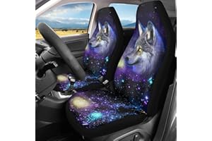 ‎CHAQLIN chaqlin Galaxy Animal Wolf Autositzschutz Für Universal Fit Auto Autositzbezüge Schutz Für Auto LKW Geländewagen 2 Vordersitzbezug