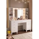 Yurudesign Monroe Makyaj Masası, 7 &Ccedil;ekmece, Hollywood Led Işıklı, Raflı D&uuml;zenleyici, Beyaz