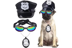Yewong Polizeikostüm-Zubehör-Set für Hunde und Katzen, Polizeihut, Abzeichen, Sonnenbrille, Haustier-Polizei-Kostüm-Set für Halloween, Weihnachten, Cosplay, Rollenspiele, Verkleidung (Set-B)