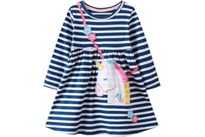 Codkkre Mädchen Kleider Einhorn Kleid Langarm Baumwolle Herbst Winter T-Shirt Kleider für Mädchen Gr. 92-128