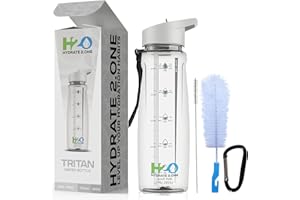 HYDRATE 2.ONE Butelka na wodę ze słomką - szczelna plastikowa butelka dla dorosłych - motywacyjne oznaczenia czasu do picia - sportowa butelka na napoje bez BPA, na siłownię, dla mężczyzn, kobiet, dzieci, butelka na napoje wielokrotnego użytku, 750 ml (chłodna szara)
