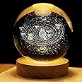 KHANAK Universe Crystal Ball Night Light,3D Glass Ball Night LED Lamp with Woodern Base,Colorful LED Wooden Crystal Ball for 