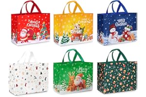 TAIXING 6 sztuk torebek na prezenty na Boże Narodzenie, duże, wielokrotnego użytku z uchwytami, torebki bożonarodzeniowe z włókniny, na prezenty, opakowania, zakupy, 32,5 x 25 x 17 cm(6-Średnie)