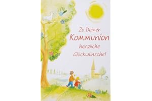 Perleberg Kommunionskarte 11,6 x 16,6 cm - Hochwertige Glückwunschkarte zur Kommunion mit kreativem Landschaftsmotiv 7120001-2 Bunt