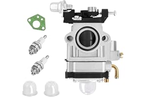 POWEKA Carburatore di ricambio per tagliasiepi 5 in 1, per decespugliatore, multifunzione, 43 cc, 47 cc, 49 cc, 50 cc, 52 cc, con lampadina primer + guarnizione + candela di accensione