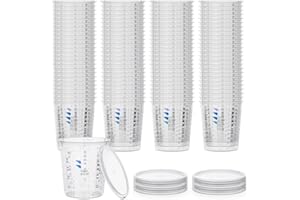BenBow Vasos medidores profesionales 400 x 385 ml con 48 x tapas con escala variada – Vaso mezclador de pintura, vaso medidor de pintura, vaso desechable