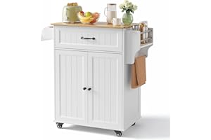 Bealife Wózek kuchenny z wieszakiem na ręczniki i półką na przyprawy, wyspa kuchenna na kółkach, ruchomy wózek kuchenny z blatem roboczym, wózek do serwowania do kuchni, jadalni, przedpokoju (biały)