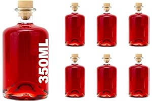 casavetro - 6 bottiglie vuote di vetro da 350 ml, flaconi da farmacista con tappo di sughero, per vino, liquore, aceto e olio, da riempire, 0,35 l