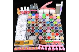 COSCELIA Kit Completo de Manicura Arte,120ml Monómero y Polvo de Purpurina de 78 Colores, Kit Manicura Semipermanente Nail Extensión Kit