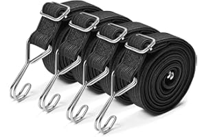 Yorkmills Bungee Cords with Hooks, 4 Pack 120cm Heavy Duty bungee straps with hooks, Adjustable Rubber Rope with Metal Buckle, Extra Strong Flat Elastic Straps for Luggage Roof Racks Moving Cargo