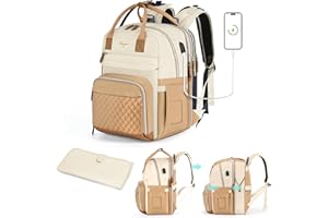 Tonyeee Changing Bag Backpack 25-37L Expandable Large Baby Bags With Changing Mat for 2 Kids/Twins Baby Stuff, for Mum/Dad, Unisex Stylish Nappy Bag - Apricot & Brown