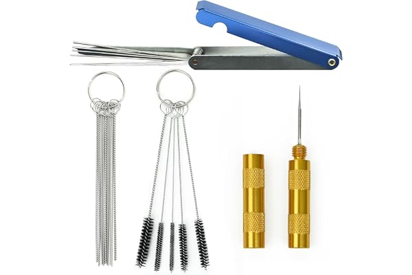 Kit de nettoyage de carburateur avec 13 fils, 10 aiguilles, 5 brosses et un outil de prélèvement pour motos, VTT, postes à souder et tondeuses (Doré)