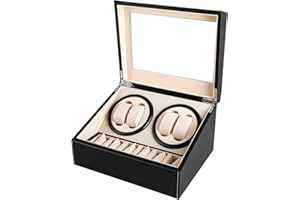 Gifort Watch Winder, Scatola del Tempo per Orologi, 4+6 Carica Orologi Automatici in Pelle di Fibra di Carbonio con Motore Silenzioso