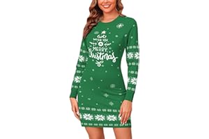 Gyabnw Vestito Natale Donna Lavorato a Maglia da Donna Girocollo in Maglione Abito Invernale Manica Lunga Aderente Mini Abito Elegante Maglione Lavorato a Maglia Abito Casual XS-XXL