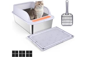 Lettiera per gatti Banaone, in acciaio inox, facile da pulire e resistente agli odori, a prova di perdite e fuoriuscite, con tappetino e paletta