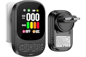 Gedsffati Gas and CO Detector with Plug for Home, Gas Detector Gas Alarm, Carbon Monoxide Detector CO Warner Warning Alarm Home, Fuel Gas Detector for Natural Gas LPG Methane Propane Butane, Black