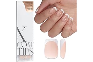 ‎BTARTBOX BTArtbox French Press On Nails Kurz Square Nageltips Soft Gel Nail Tips, French XCOATTIPS mit Pre-applied Tip Primer & Base Coat Cover, No Need to File Fake Nails, Beige