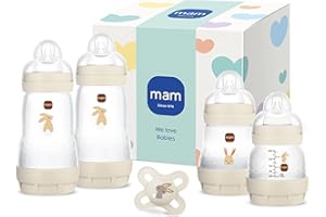 MAM Easy Start Anti-Colic Neugeborenen-Set | 0+ Mon | Babyflaschen Geschenk-Set | 94% Akzeptanz | 96% Hebammen-Empfehlung | 80% weniger Koliken | 4 Trinkflaschen & 1 Original Start Schnuller | beige