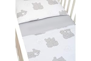CANGOO CARE CangooCare© Set Lenzuola 3 Pezzi Per Lettino Neonato, 60x120 cm, 1 Lenzuolo Di Sotto Con Angoli, 1 Lenzuolo Di Sopra Copripiumino/Sacco, 1 Federa Cuscino, 100% Cotone, Orsetti