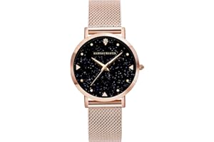ACHORT Zwini Montre à quartz étanche 3 ATM pour femme avec bracelet en maille en acier inoxydable or rose élégant cadran bleu ciel étoilé, Or rose, Bracelet