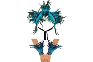 Niceyoeuk Women Natural Feather Cape with Wrist Cuffs Wristband Maleficent Costume Gothic Lacing Shawl Shrug Collar Feather Cape for Halloween Cosplay Christmas Party