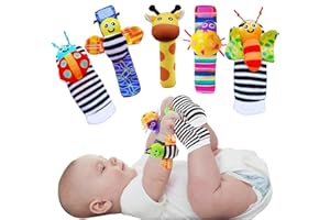 WGDE TOY Foot Finders & Wrist Rattles for Infants - Developmental Texture Toys for Babies - Infant Socks & Baby Wrist Rattle - Newborn Toys for Girls Boys 0-3 3-6 6-9 Months