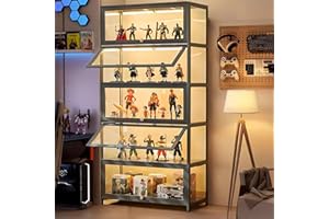 Scribora Display Cabinets, Glass Display Cabinet for Collectibles & Trophy, 5 Tier Display Cabinet, Bookcase, Storage Cabinet for Living Room, Bedroom, Office (Grey-flip Door)