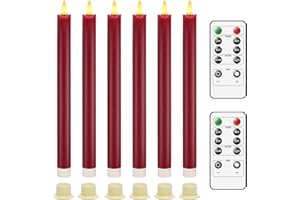 AiiBowy Bougies LED [6 PCS] Bougie Decorative, Sans flamme, En Véritable Cire, Télécommande, Bougies d'extérieur, Flamme vacillante, Minuterie de contrôle Décoration D'ambiance Intérieure Noël - Rouge