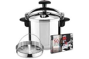 Magefesa Star Recta - Pack Exclusif Autocuiseur Traditionnel 8L + Panier + Livre de Recettes, Acier Inoxydable 18/10, Compatible avec l’Induction
