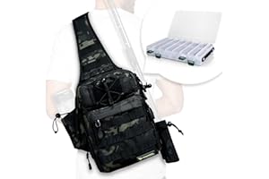 Rodeel Fishing Tackle Sling Shlouder Backpack with Fishing Rod Holder, Water Resistant & Weatherproof, Large Storage, for Fly Fishing, Outdoor Sports, Camping, Hiking