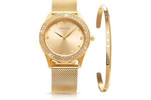 ManChDa Montre De Poignet pour Femme - Montre-Bracelet Analogique Quartz Analogique en Cristal Bling De La Montre-Bracelet à La Mode - Or Rose/Argent/Jaune