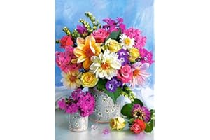 MXJSUA 5D Bricolage Diamant Peinture par Numéro Kits, 5D Diamond Painting Broderie Diamant Kit Complet Peinture Diamant 5D Complet Rond Drill Mur Autocollant Décor Fleurs dans Vase 30x40 cm