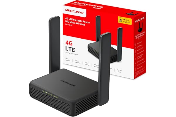 Mercusys MB113-4G - Router 4G sim, N300, WiFi 4, USB‑C Powerbank y VPN | Internet sin Fibra en Cualquier Lugar. Inserta una Tarjeta SIM y Listo. Control Parental. App Mercusys.