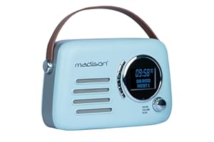 Madison - FREESOUND-VR30BL-DAB - Radio Dab+ Vintage sur Batterie Longue autonomie - Dab+, FM, Bluetooth & USB - Subwoofer à l'arrière - Bleu Mat - Vintage, Nostalgie, Retro