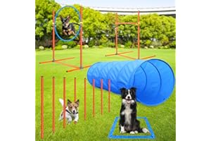 Aystkniet Agility Lot de 5 kits pour chiens se compose de 60 × 177 cm, de 8 barres de slalom, de barrières d'agilité et de saisie de saut, de 1 marque de repos pour chiens de grande taille