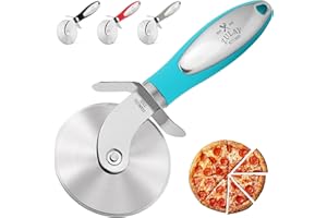 Zulay Kitchen Large Pizza Cutter Wheel - Premium Stainless Steel Pizza Slicer - Easy to Clean & Cut Pizza Wheel - Super Sharp, Non-Slip Handle & Dishwasher Friendly - Teal