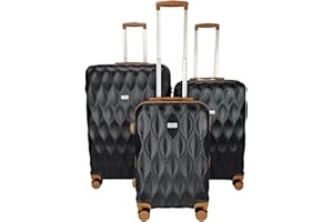 GOODS EMPORIUM Suitcase Set of 3 Suitcases - Luggage Sets 3 Piece Hardshell - Lightweight Suitcase Sets with Lock - Large Medium Small Suitcases 4 Wheels Case and Hand Luggage set (Black - Brown, Set of 3)