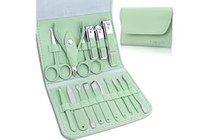 LEIPPLE Kit Manucre Pedicure - Coupe Ongle Professionnel Coupe Cuticule Acier Inoxydable - Trousse Manucure Pedicure Set de 16pcs avec Exquis La Boîte (Vert)