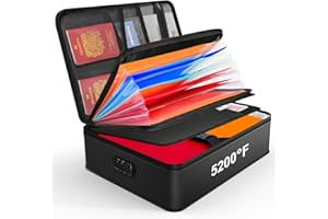 JUNDUN Organisateur de documents avec isolation thermique de 5200 ℉, porte-documents ignifuge avec serrure, boîte de rangement pour documents avec 7 compartiments, organiseur de dossiers
