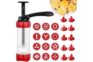 GDL Sparabiscotti con 12 Stencil e 10 Beccucci, Siringa Stampi per Biscotti Fatti in Casa, Spara Biscotti per Frolla, Churros e Decorazioni per Torte (Rosso)
