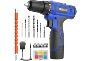 FADAKWALT Perceuse Visseuse Sans Fil 12V,Kit Visseuse Électrique,Mandrin Sans Clé 3/8"Pouces,Perceuse-Visseuse,Visseuse Devisseuse Électrique,21+1 Réglages de Couple Avec Batterie et Chargeur